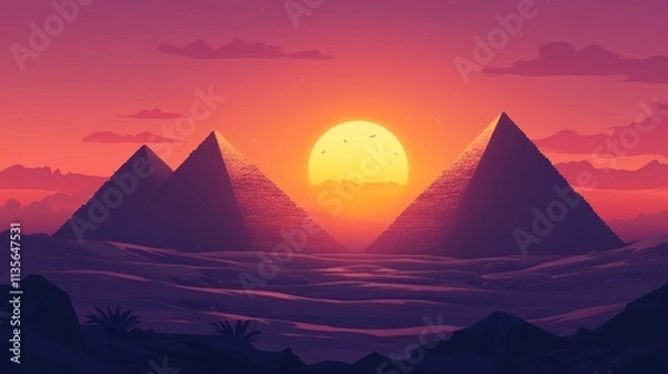 Fototapeta Sunset over the Pyramids: A Digital Masterpiece