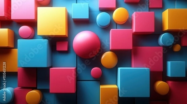 Fototapeta abstract 3d animation colorful geometric background with moving shapes seamless looped vide