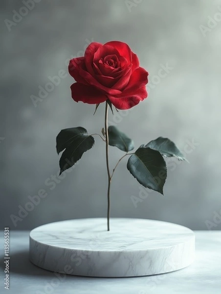 Fototapeta red rose on a white podium