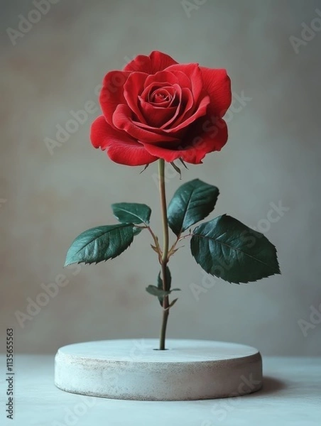 Fototapeta red rose on a white podium