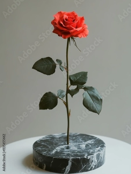 Fototapeta red rose on a white podium