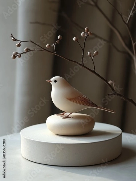 Fototapeta Chic Platform Display: Handcrafted Ceramic Bird Figurine, Miniature Art Sculpture, Elegant Home Decor, Unique Gift Idea