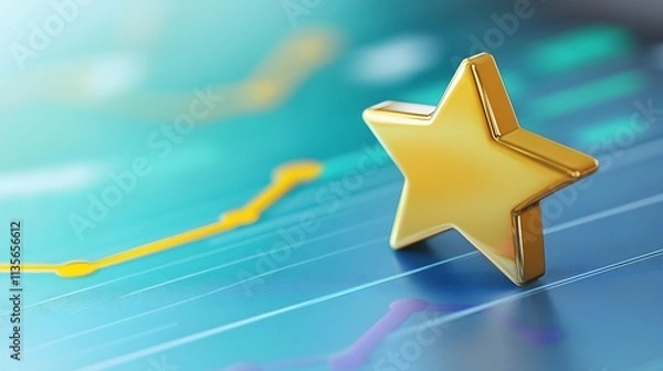 Fototapeta A glossy star graphic positioned above a 3D line chart with an upward trend, highlighting professional growth