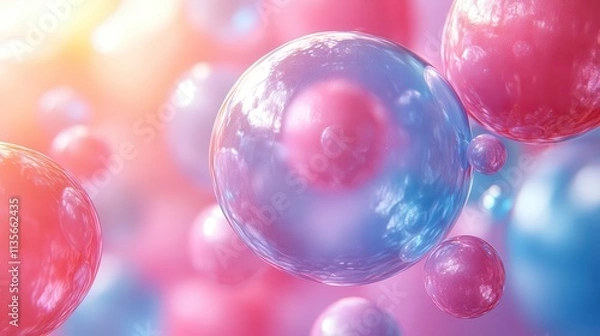 Fototapeta abstract 3d render of colorful bubbles motion background design seamless looped animatio