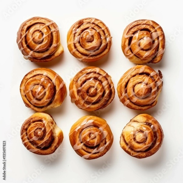 Obraz Gooey Cinnamon Rolls , Isolated white background, flat lay (
