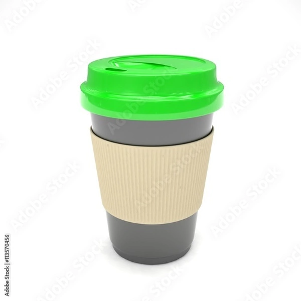 Fototapeta Coffee to go on white. 3d rendering.