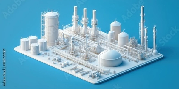 Fototapeta Modern Isometric View of Petroleum Plant and Processing Equipment