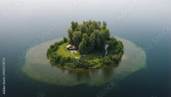 Fototapeta Top view of a small island in the middle of the lake