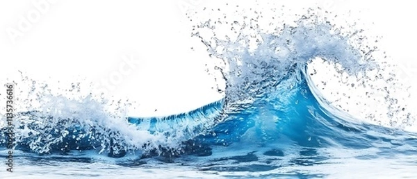 Fototapeta Ocean wave with surf and splashes isolated on a white background, Generative Ai