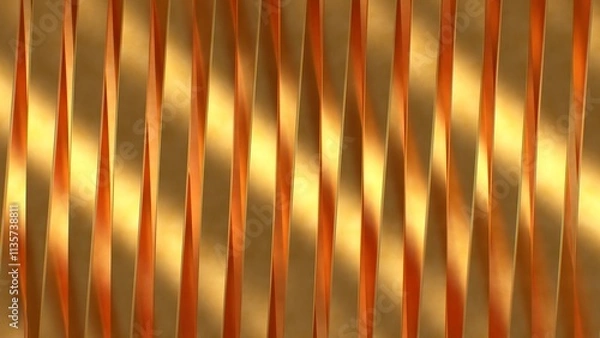 Fototapeta Beautiful Shiny Solid Golden Twisty Metal Beams Rotating Reflections - Abstract Background Texture