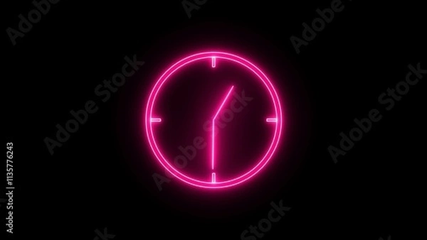 Fototapeta Stopwatch animated icon. Clock with moving arrows. Loop. Glowing neon clock icon animation on black background
