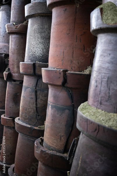 Fototapeta 古い焼き物が埋め込まれた美しい壁