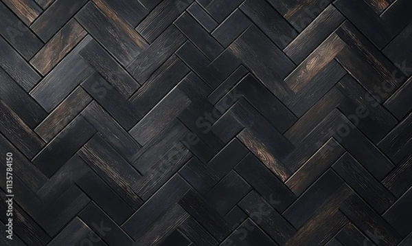Fototapeta Black Herringbone Wood Floor Seamless Pattern Texture, Generative Ai