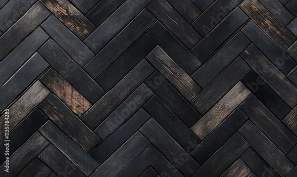 Fototapeta Black Herringbone Wood Floor Seamless Pattern Texture, Generative Ai