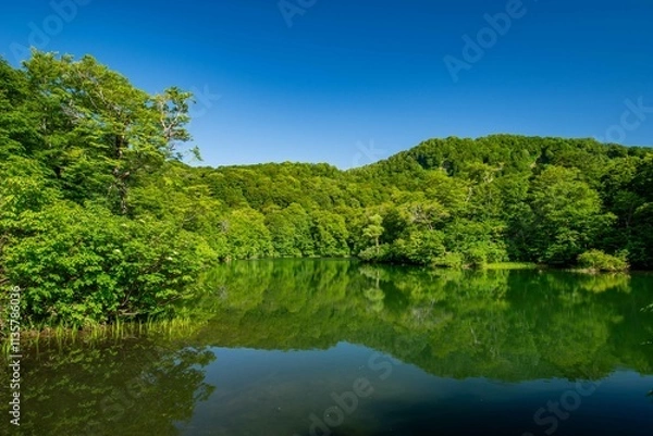 Obraz 新緑の鎌池（小谷村）