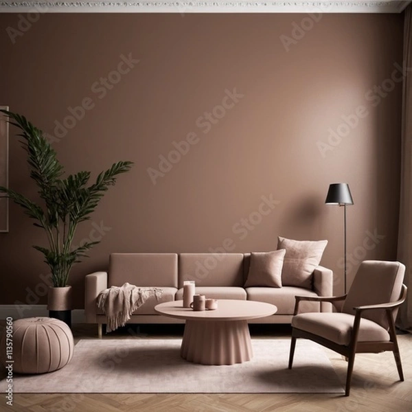 Fototapeta Modern interior design with Pantone 2025 Colour of the Year Mocha Mousse , best seller