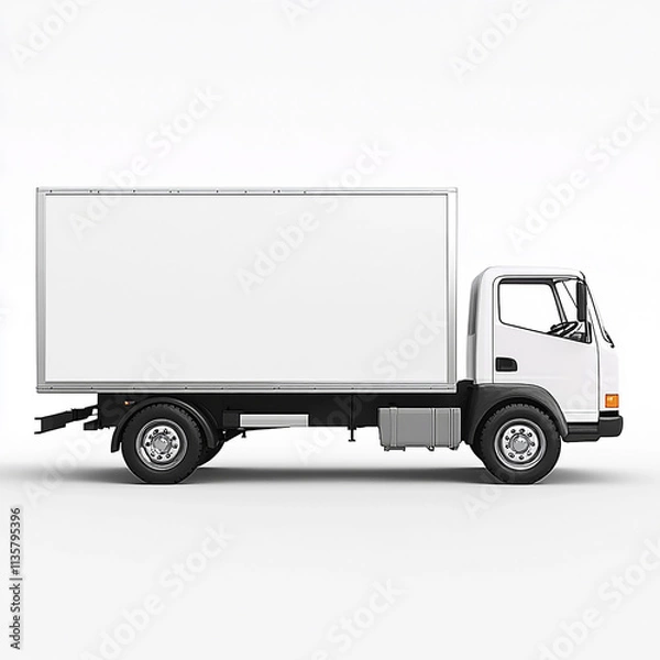 Fototapeta A white box truck, side view, against a plain background.