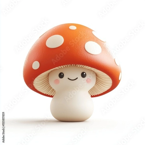 Obraz Cute and Whimsical Cartoon Mushroom Character with Orange Cap and White Spots, Ideal for Children's Illustrations and Playful Designs in Various Digital Media