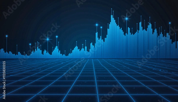 Fototapeta Futuristic blue data visualization graph showcasing market trends on digital grid background
