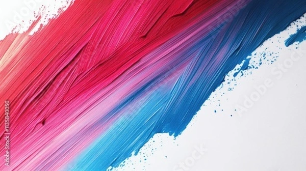 Obraz Vibrant Paint Stroke in Gradient Shades of Red and Blue Displaying Flowing Texture on White Background for Artistic and Creative Design Projects