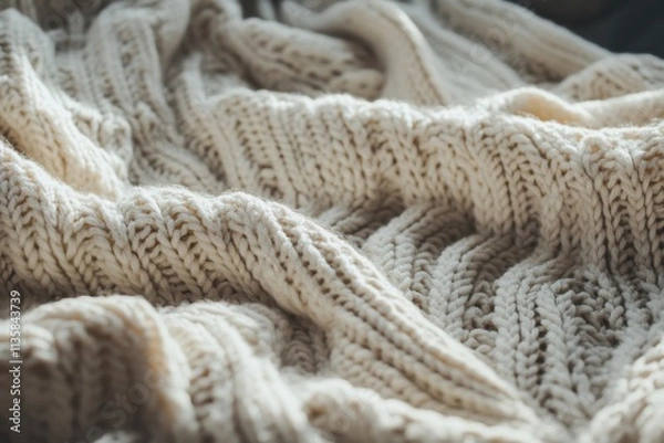 Fototapeta Soft cream knitted fabric texture background