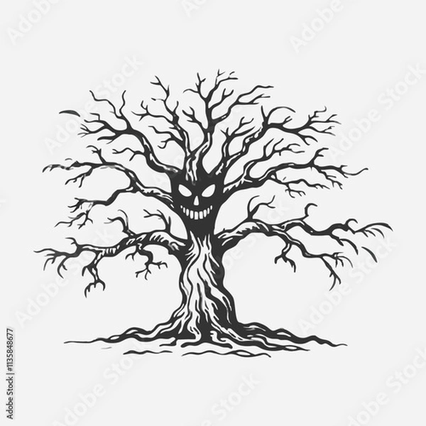 Obraz Creepy tree silhouette. Perfect for Halloween theme of design. Vector cartoon illustration isolated on white background