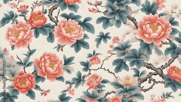 Fototapeta Elegant Cultural Wallpaper with Repeating Floral Patterns