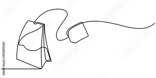 Fototapeta one continuous line drawing of tea bag.one line drawing of tea bag icon.single line vector illustration.isolated white background, Hot herbal drink for morning routine and breakfast in simple linear. 