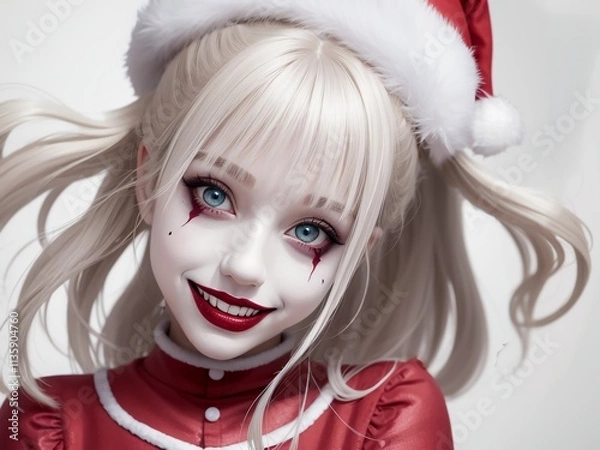Obraz クリスマスコスチュームのコスプレをした殺人女ピエロ, generative ai