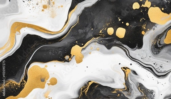 Fototapeta Abstract Black Gold Marble Texture Luxury Swirls Fluid Art Background