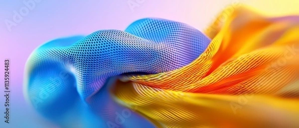 Fototapeta Abstract Blue and Gold 3D Render  Fluid  Shiny  Textured  Wave Design