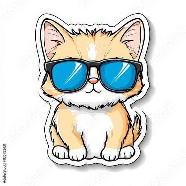 Obraz Cute Chibi Cat Sticker with Sunglasses