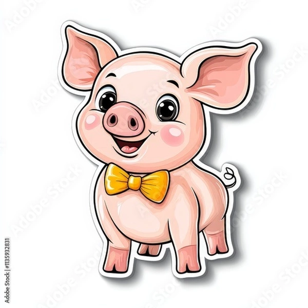 Obraz Cute Piglet Sticker with Bow for Creative Projects