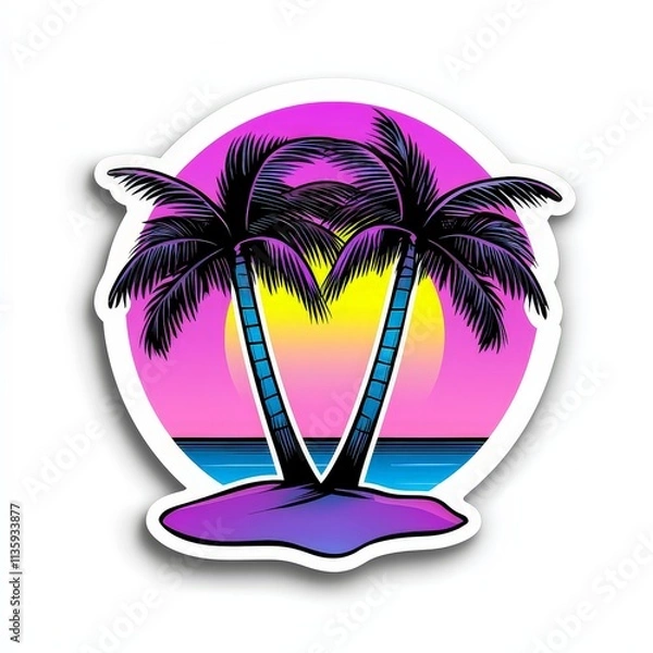 Obraz Vibrant Synthwave Beach Sticker Design