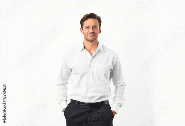 Fototapeta Half-length portrait of a 30-year-old male with a calm and neutral expression