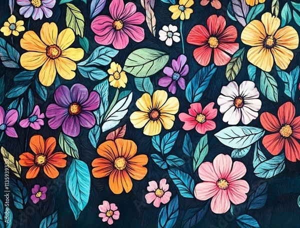 Fototapeta Vibrant Floral Pattern: Colorful Flower Textile Design