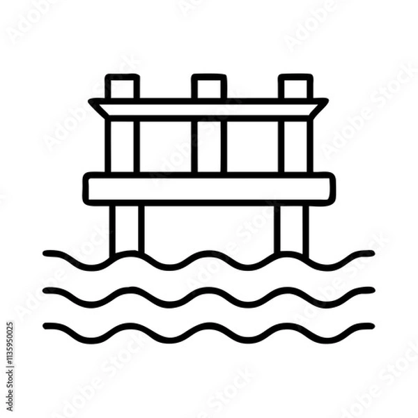 Fototapeta ocean pier icon, summer line art, summer icon - simple black line art icon of ocean pier, symbolizing summer celebrations. summer vector art.