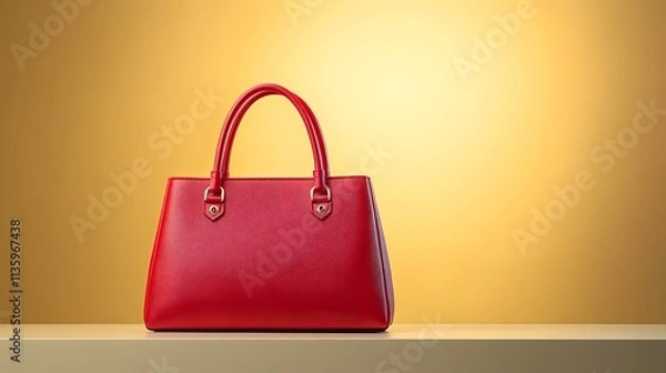 Fototapeta Elegant Red Handbag Display Studio Setting Product Photography Minimalist Environment Close-Up View Fashion Concept