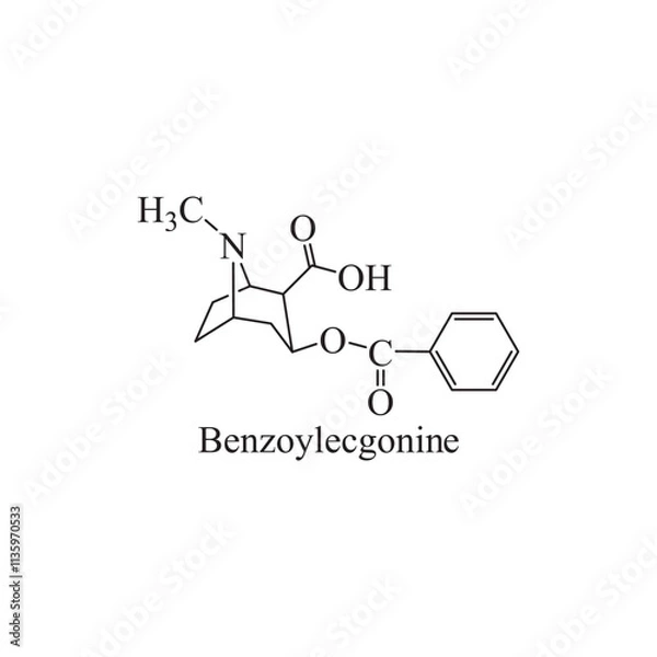 Fototapeta Benzoylecgonine skeletal structure diagram.stimulant compound molecule scientific illustration.