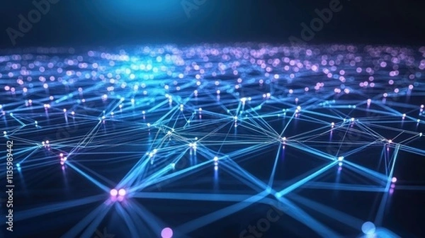 Fototapeta A futuristic image of interconnected data nodes, representing digital technology and communication