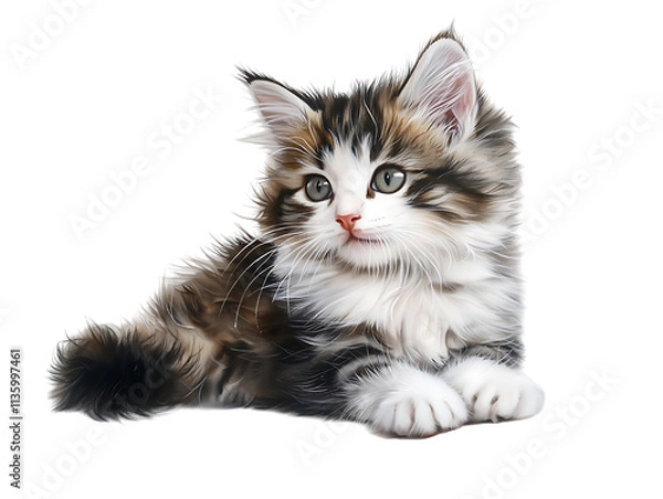 Fototapeta Playful kitten posing studio setting pet photography white background cute concept