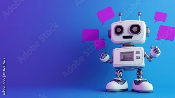 Fototapeta Friendly robot with speech bubbles.