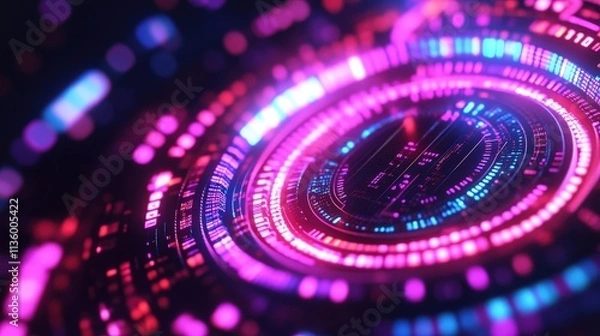 Obraz Futuristic Digital Abstract Background with Circles and Blue Energy Patterns