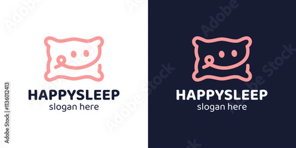 Fototapeta Happy sleep logo design. Pillow logo with smile symbol with line style logo design vector icon