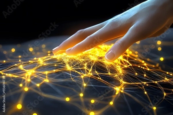 Obraz A dark background with yellow glowing lines forming an intricate network of connections