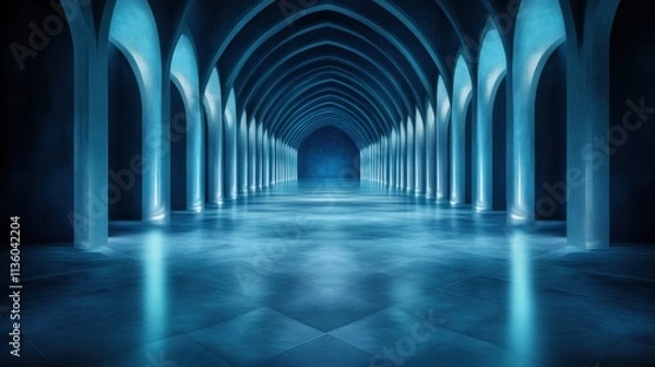 Fototapeta Majestic arched corridor enigmatic depths architectural photo tranquil ambiance wide angle view infinite perspective
