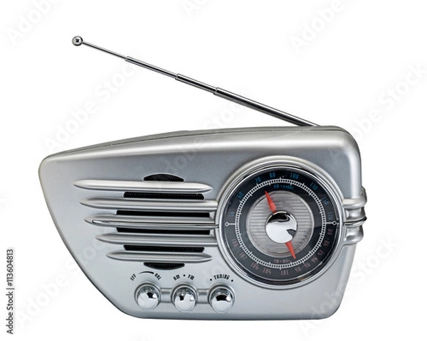 Obraz Silver retro radio on white 