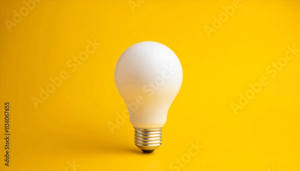 Fototapeta White light bulb on bright yellow background in pastel colors. Minimalist concept, bright idea concept, isolated lamp. 3d render illustration