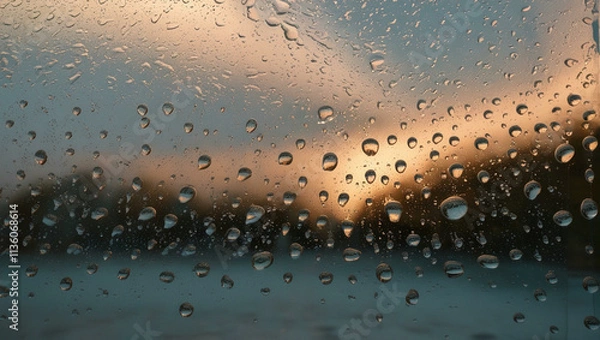 Fototapeta Abstract Water Droplets on Glass. A textured surface of water droplets on clear glass, lit from behind for a dramatic effect
