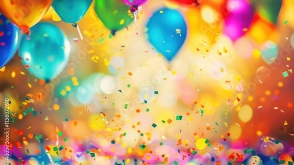 Fototapeta A vibrant celebration scene featuring colorful balloons and confetti perfect for parties and festive occasions.